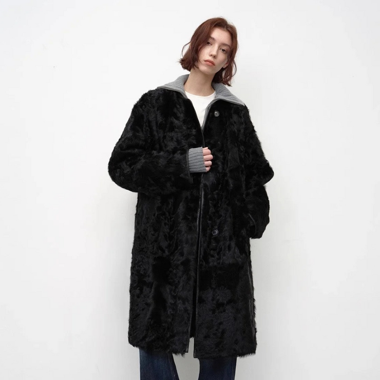 "Roman Theater" Sheepskin Fur One-Piece Long Straight Fur Coat