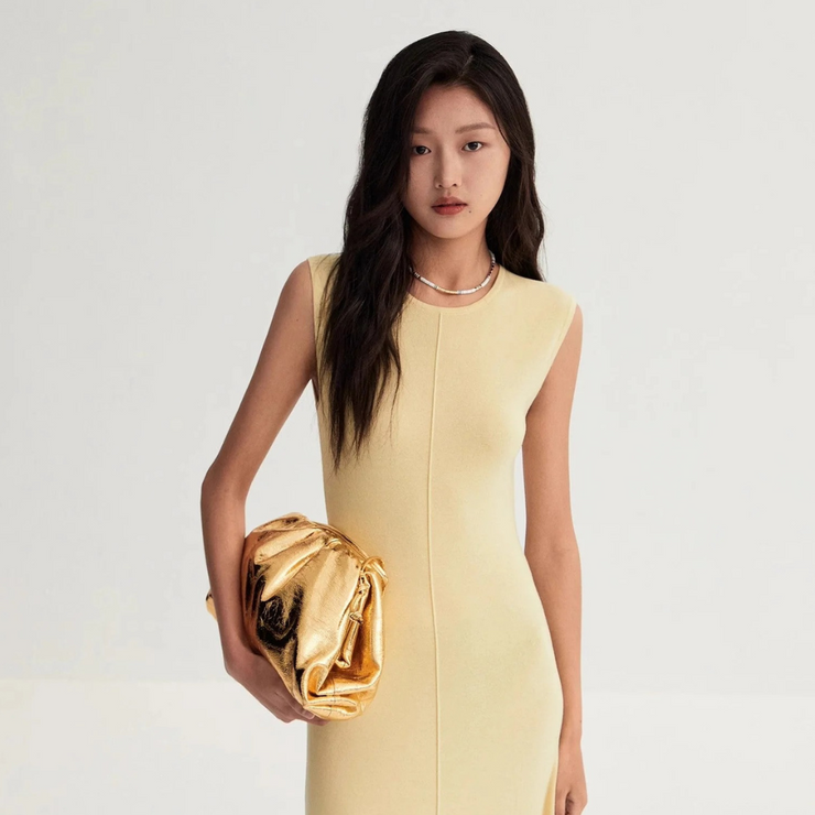 "Island Letters" Baslan Merino Wool Extra Long Sleeveless Knit Dress