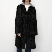 "Roman Theater" Sheepskin Fur One-Piece Long Straight Fur Coat