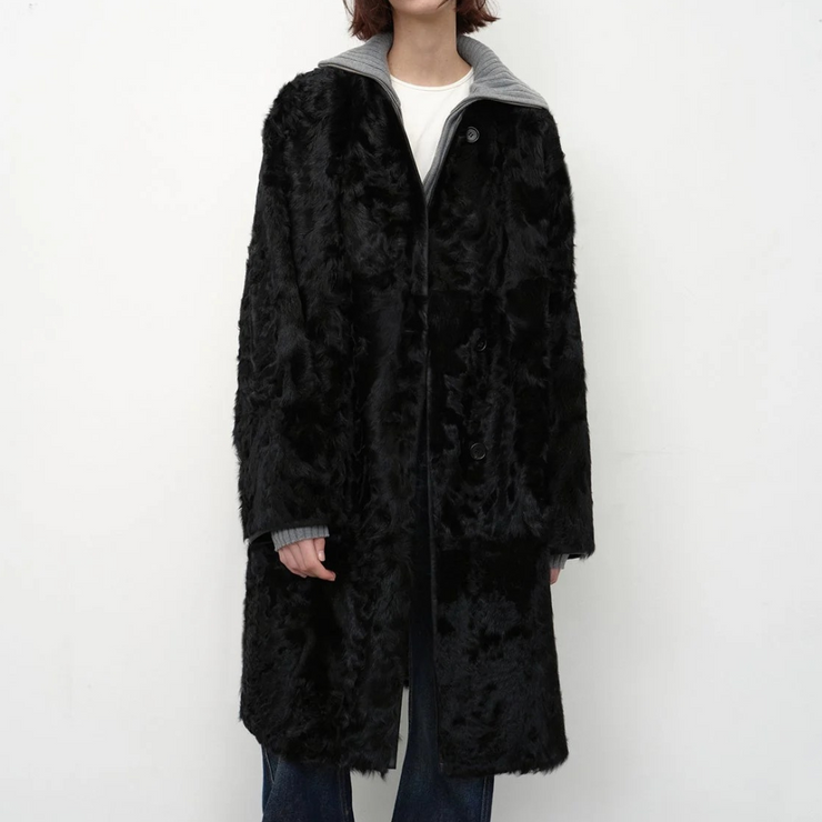 "Roman Theater" Sheepskin Fur One-Piece Long Straight Fur Coat