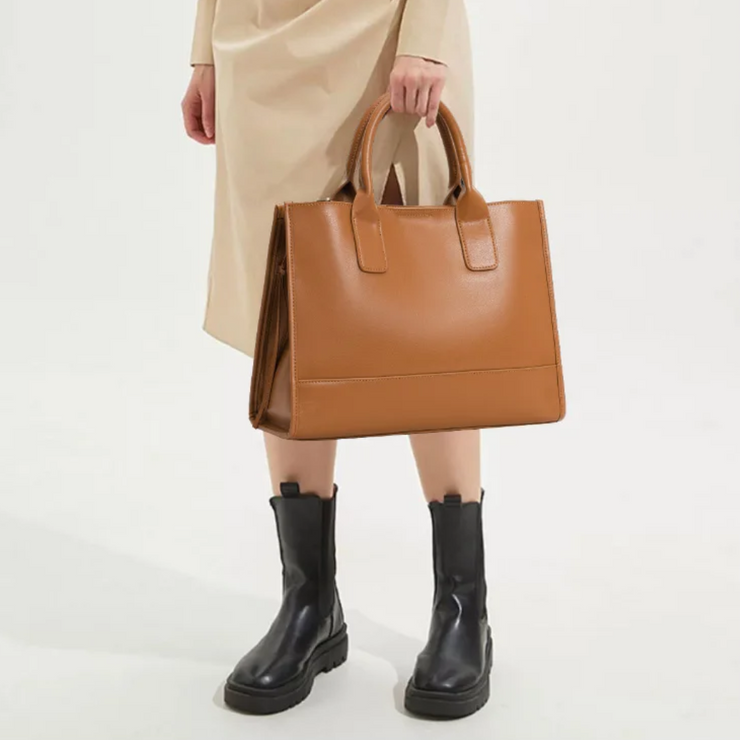 Classic Genuine Leather Structured Tote Bag