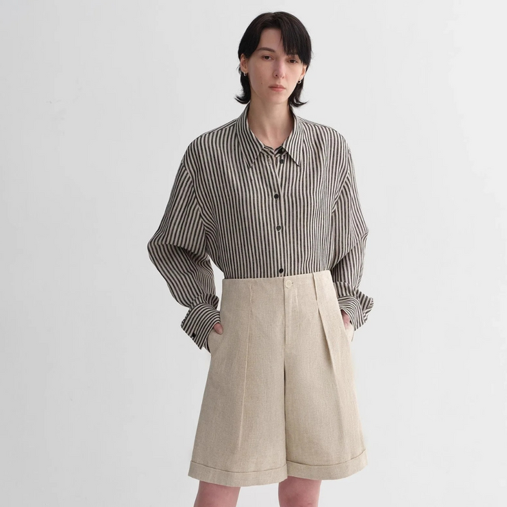 Tailored Pleated Linen Bermuda Shorts