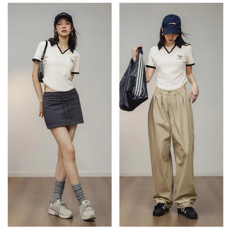 Marden Retro V-Neck Polo Shirt for Women