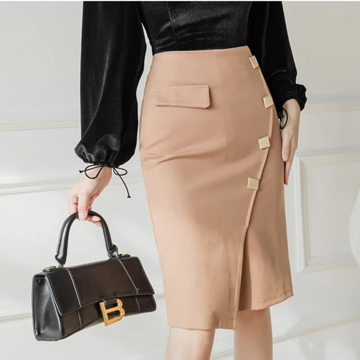 Asymmetry Charm High-Waist Pencil Skirt