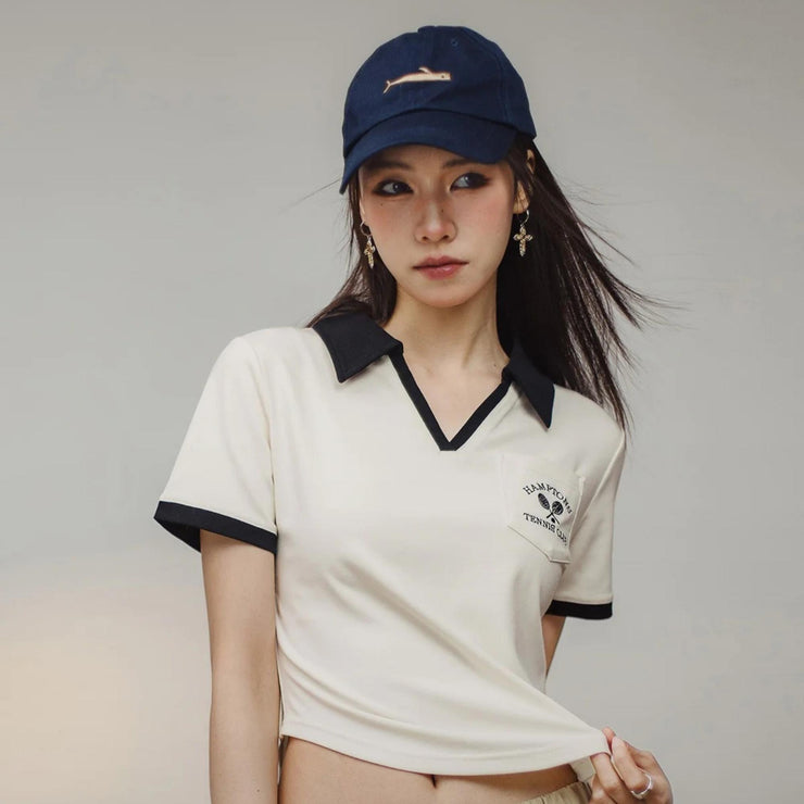 Marden Retro V-Neck Polo Shirt for Women