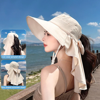 Outdoor Hat Anti UV Neck Protection with Bowknot Wide Brim