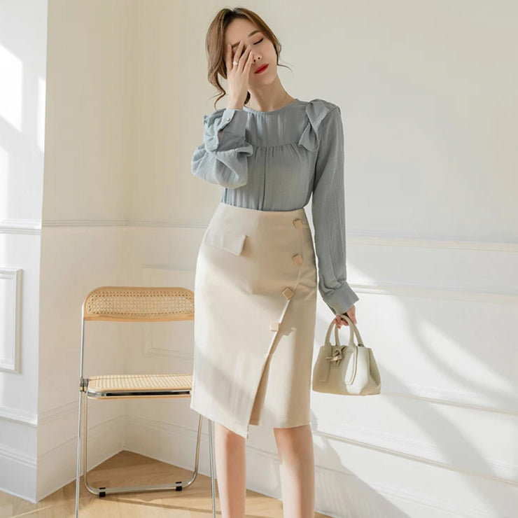 Asymmetry Charm High-Waist Pencil Skirt