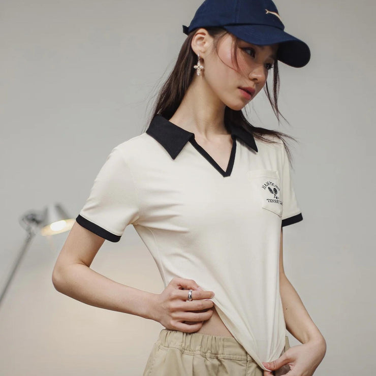 Marden Retro V-Neck Polo Shirt for Women