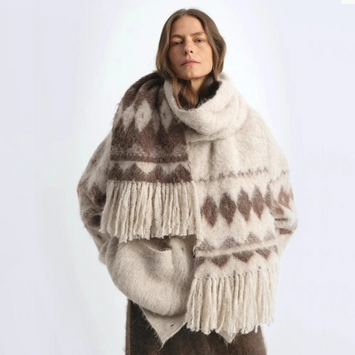 Nepal Alpaca Wool Color Clashing Jacquard Tassel Scarf Winter Warm Shawl