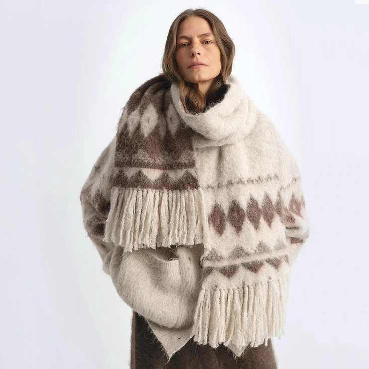 Nepal Alpaca Wool Color Clashing Jacquard Tassel Scarf Winter Warm Shawl