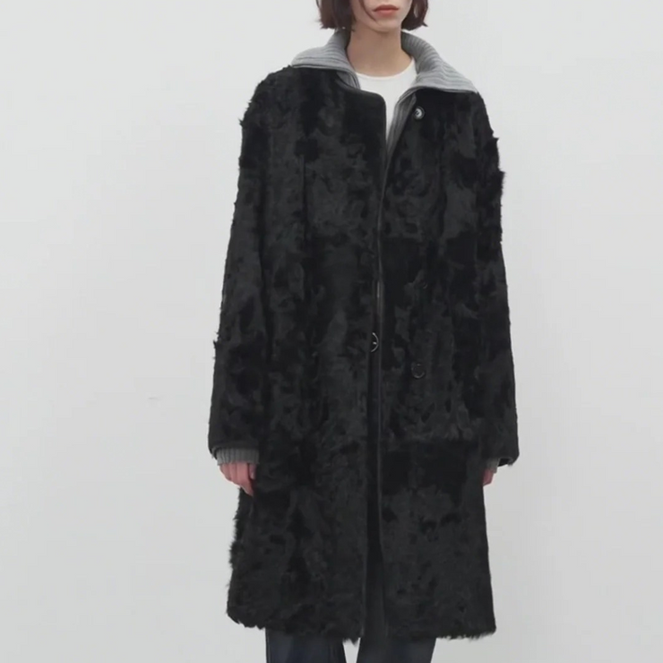 "Roman Theater" Sheepskin Fur One-Piece Long Straight Fur Coat