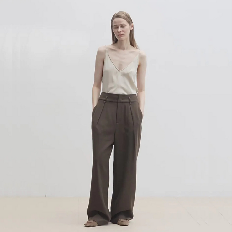 Pleated High Waist Wide Leg Pants – Sculpted Drape Trousers