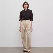 Spliced Double-Pleat Wide-Leg Trousers Straight-Leg Trousers for Women