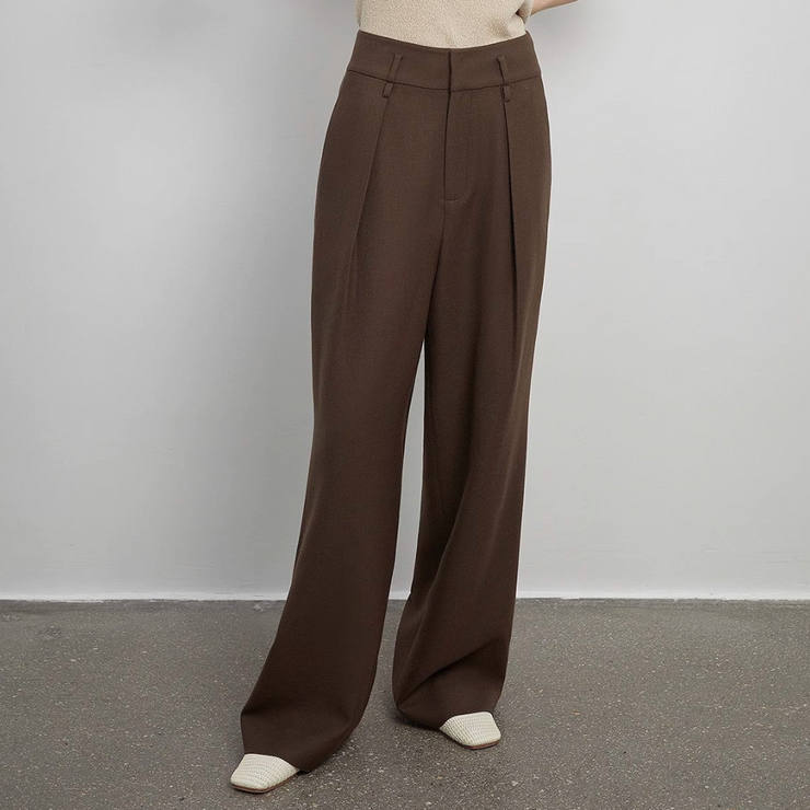 Pleated High Waist Wide Leg Pants – Sculpted Drape Trousers