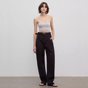 Spliced Double-Pleat Wide-Leg Trousers Straight-Leg Trousers for Women
