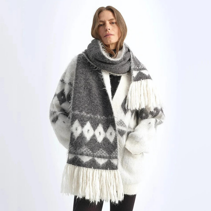 Nepal Alpaca Wool Color Clashing Jacquard Tassel Scarf Winter Warm Shawl