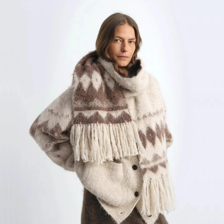 Nepal Alpaca Wool Color Clashing Jacquard Tassel Scarf Winter Warm Shawl