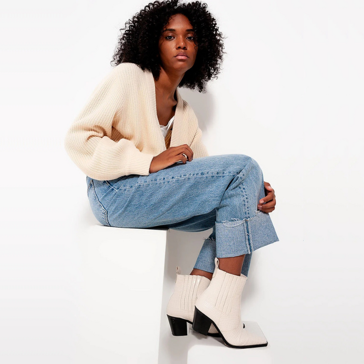 Cream Diamond Button Knit Cardigan