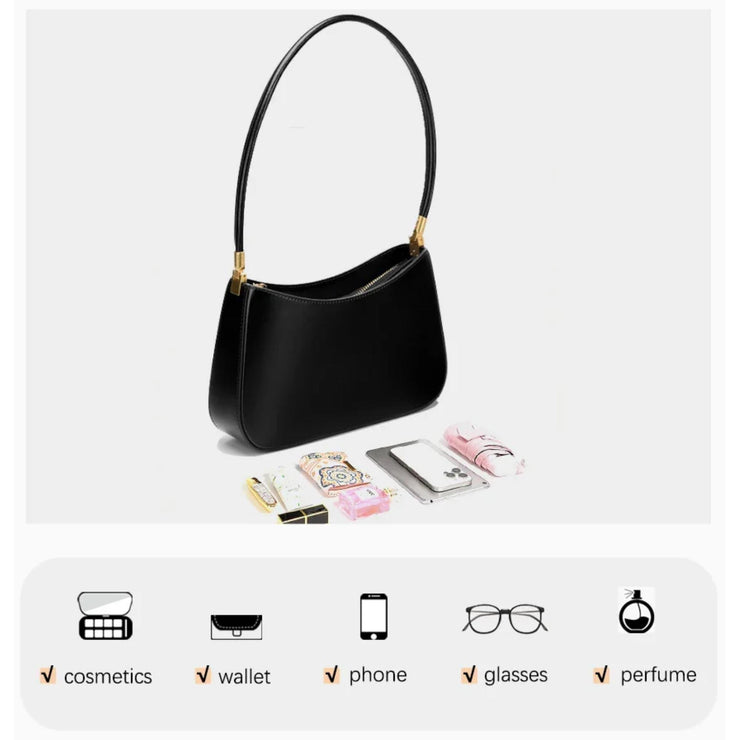 Classic Curve Shoulder Bag – Genuine Leather Elegance