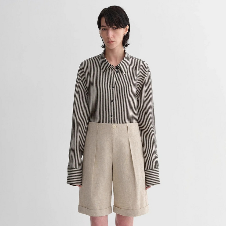 Tailored Pleated Linen Bermuda Shorts