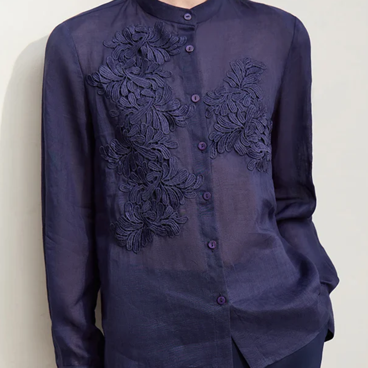 Magnolia Crest Embroidered Ramie Blouse