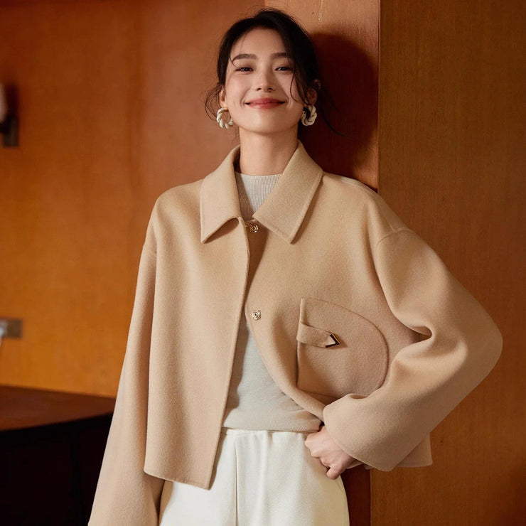 Luxury Old Money Style Short Woolen Overcoat