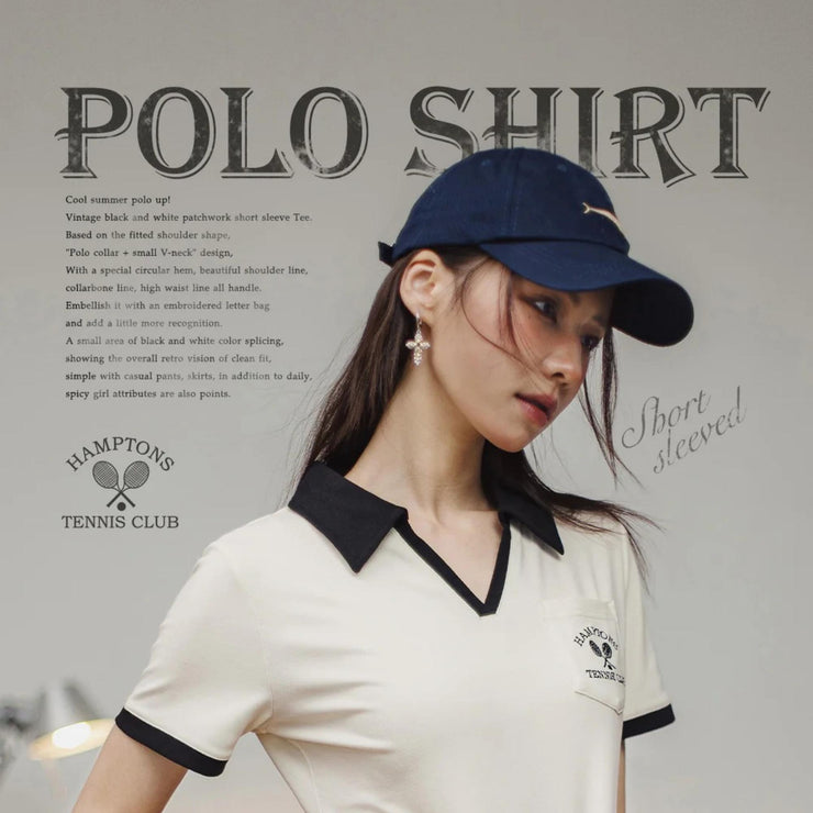 Marden Retro V-Neck Polo Shirt for Women