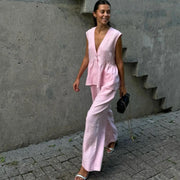 Sorella Linen Set – Tailored Vest & Flowing Wide-Leg Trousers