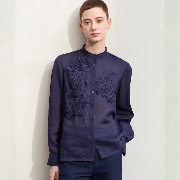 Magnolia Crest Embroidered Ramie Blouse