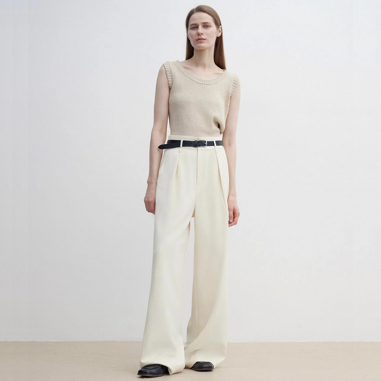 Pleated High Waist Wide Leg Pants – Sculpted Drape Trousers