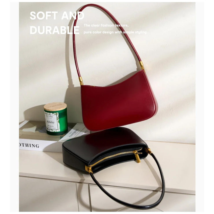 Classic Curve Shoulder Bag – Genuine Leather Elegance