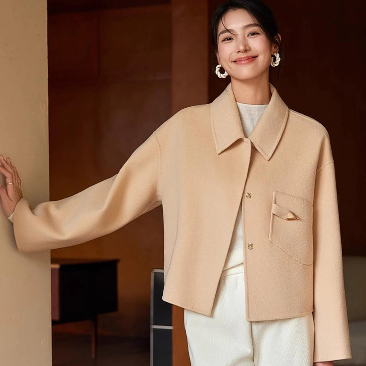 Luxury Old Money Style Short Woolen Overcoat