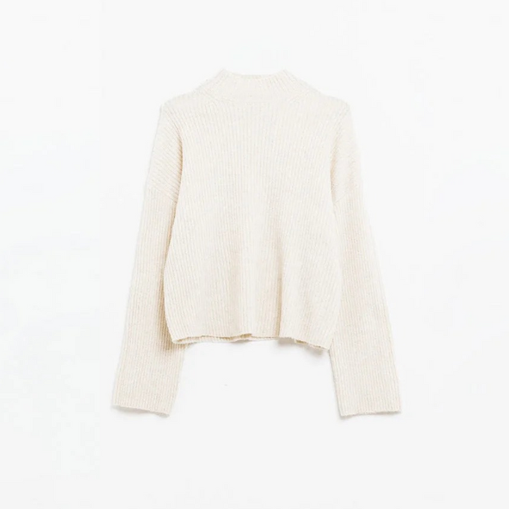 Alpine Milk Ribbed Mock-Neck Sweater