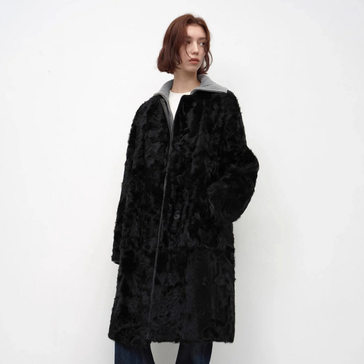 "Roman Theater" Sheepskin Fur One-Piece Long Straight Fur Coat