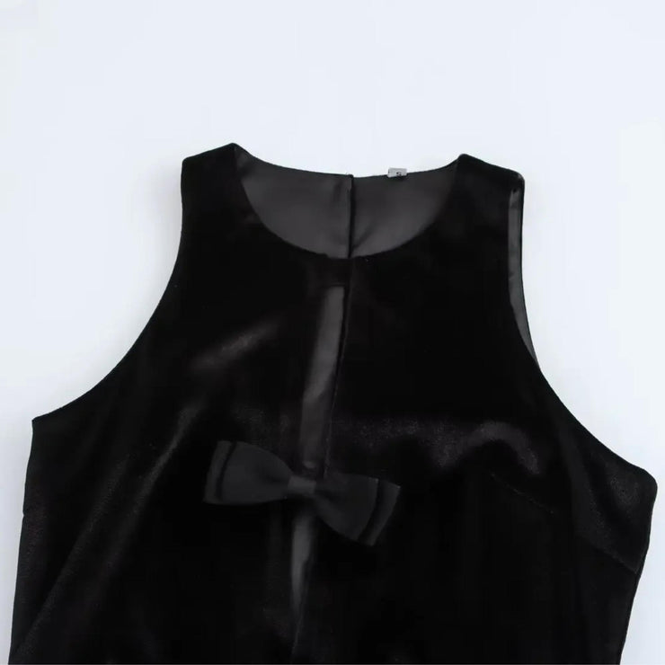 Velvet Noir Bow-Back Mini Dress
