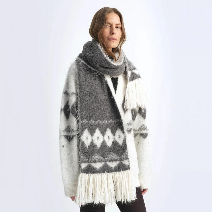 Nepal Alpaca Wool Color Clashing Jacquard Tassel Scarf Winter Warm Shawl