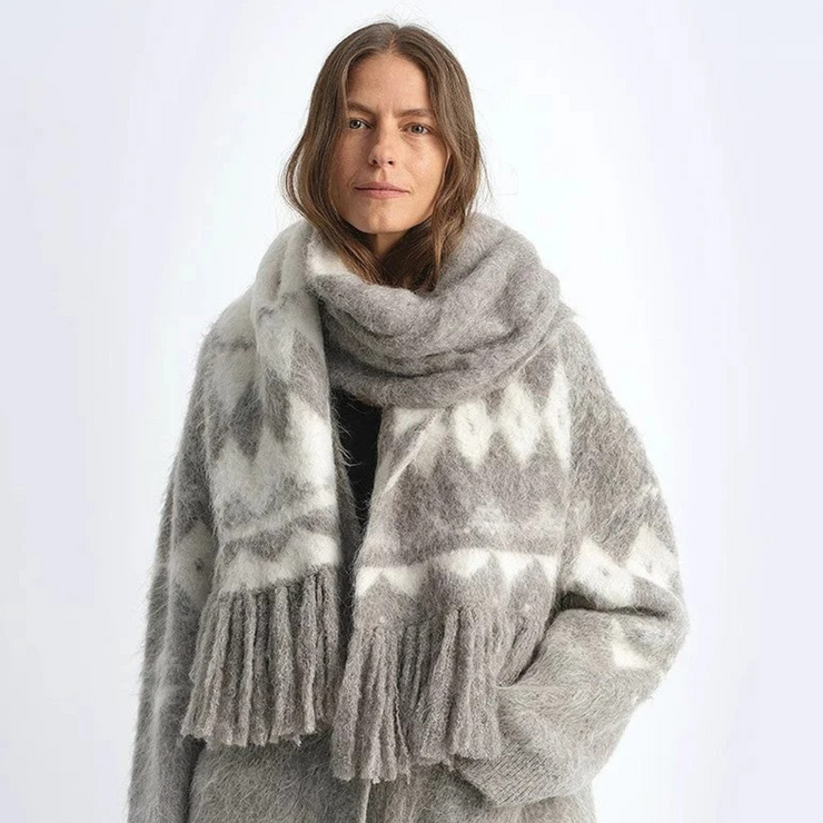 Nepal Alpaca Wool Color Clashing Jacquard Tassel Scarf Winter Warm Shawl