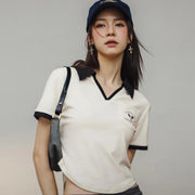 Marden Retro V-Neck Polo Shirt for Women
