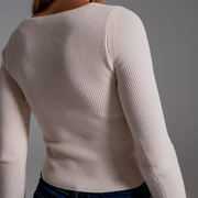 Sweetheart Neckline Chenille Sweater in Cream