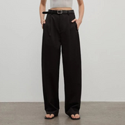Spliced Double-Pleat Wide-Leg Trousers Straight-Leg Trousers for Women