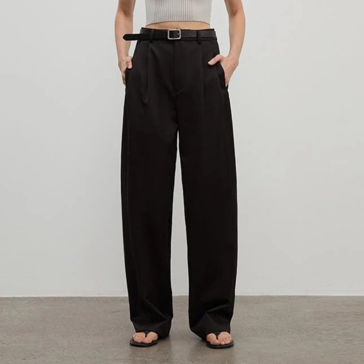 Spliced Double-Pleat Wide-Leg Trousers Straight-Leg Trousers for Women
