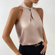 Satin Knot Halter Blouse