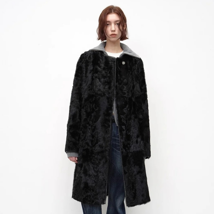 "Roman Theater" Sheepskin Fur One-Piece Long Straight Fur Coat