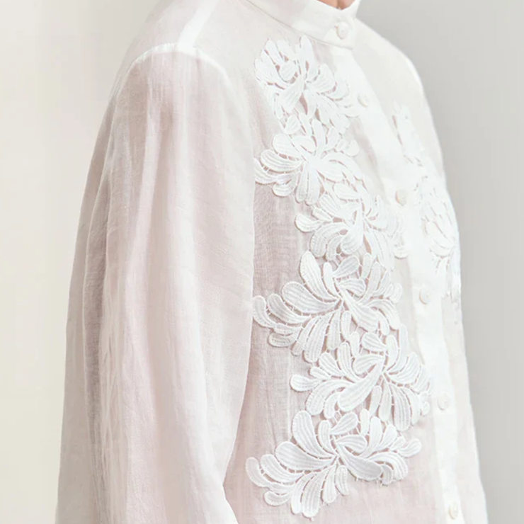 Magnolia Crest Embroidered Ramie Blouse