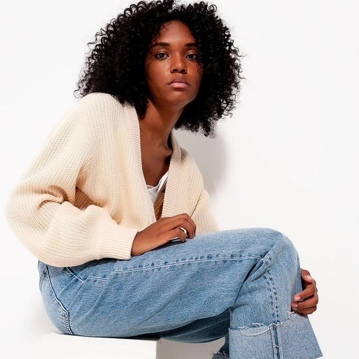 Cream Diamond Button Knit Cardigan