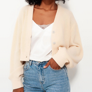 Cream Diamond Button Knit Cardigan