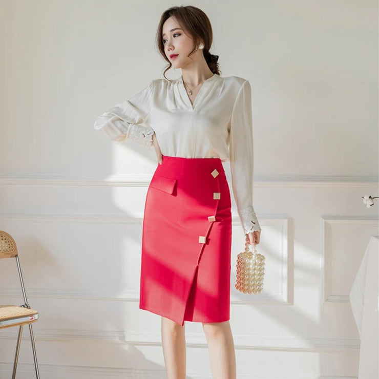 Asymmetry Charm High-Waist Pencil Skirt