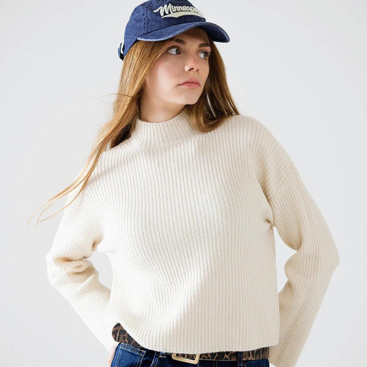 Alpine Milk Ribbed Mock-Neck Sweater