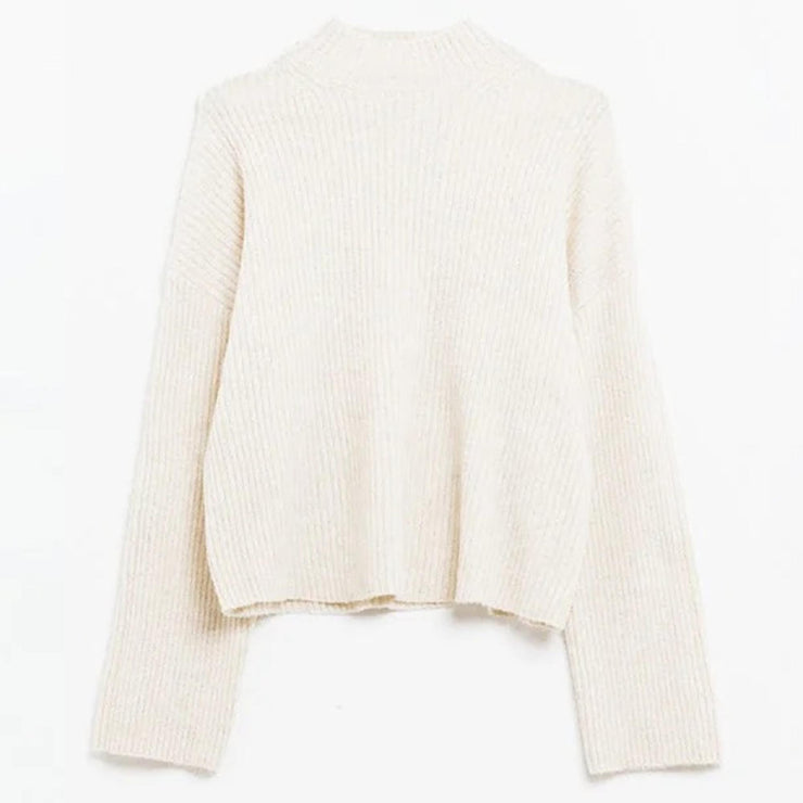 Alpine Milk Ribbed Mock-Neck Sweater