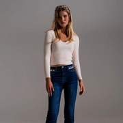 Sweetheart Neckline Chenille Sweater in Cream